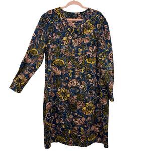 Jones NY Silky Shirt Dress Size XL Multicolor Floral V Neck Long Sleeves